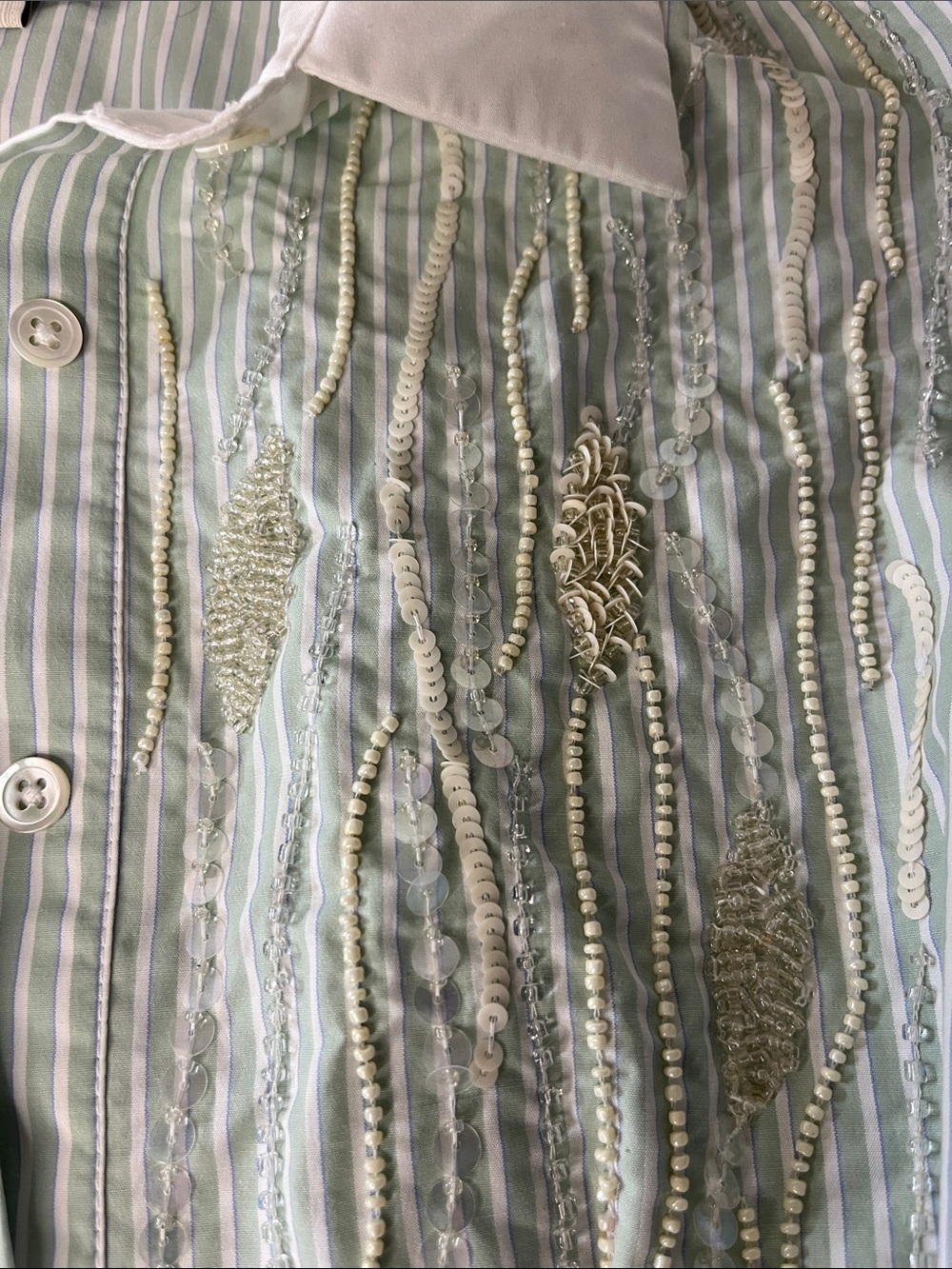 Tuckernuck Corrine, clear bead embellished maxi dress, mint & white pinstripe, - Picture 11 of 14